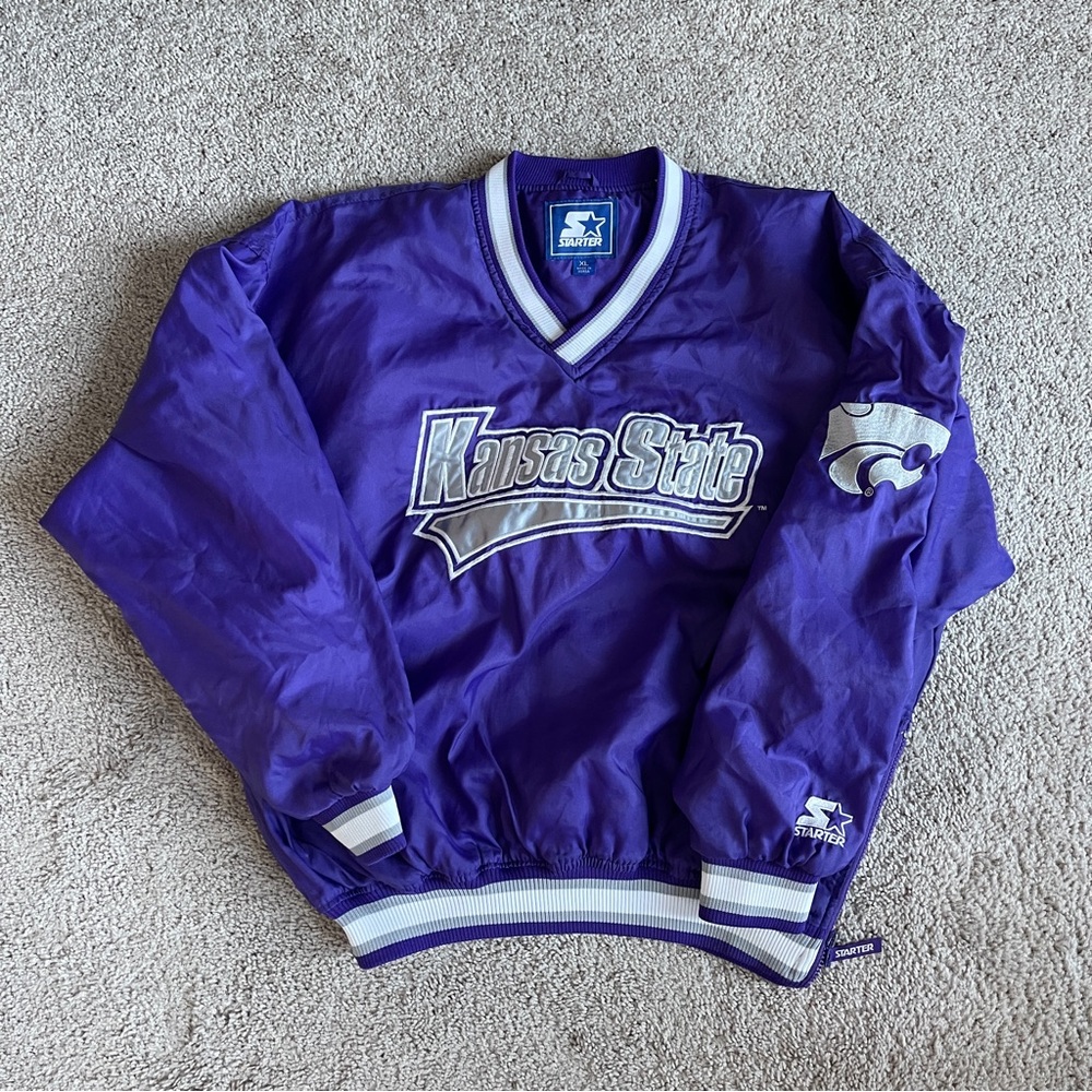 Vintage Starter Kansas State Wildcats v-neck pullover windbreaker jacket / XL